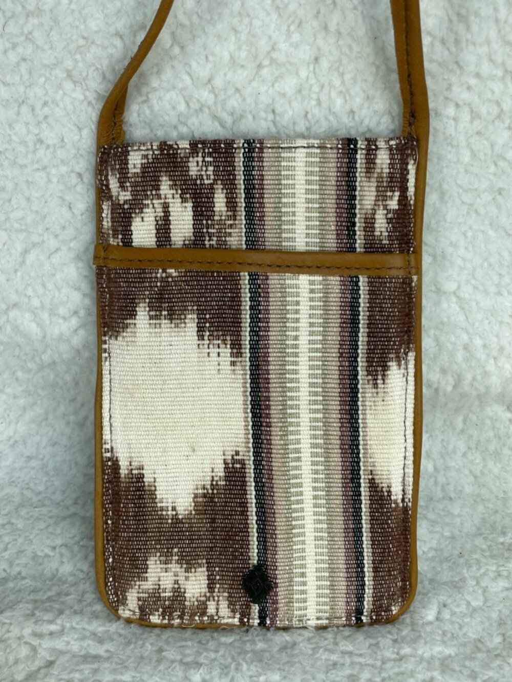 Nena & Co. Small Crossbody Bag Handmade Phone Leather Huipile Print EXCELLENT